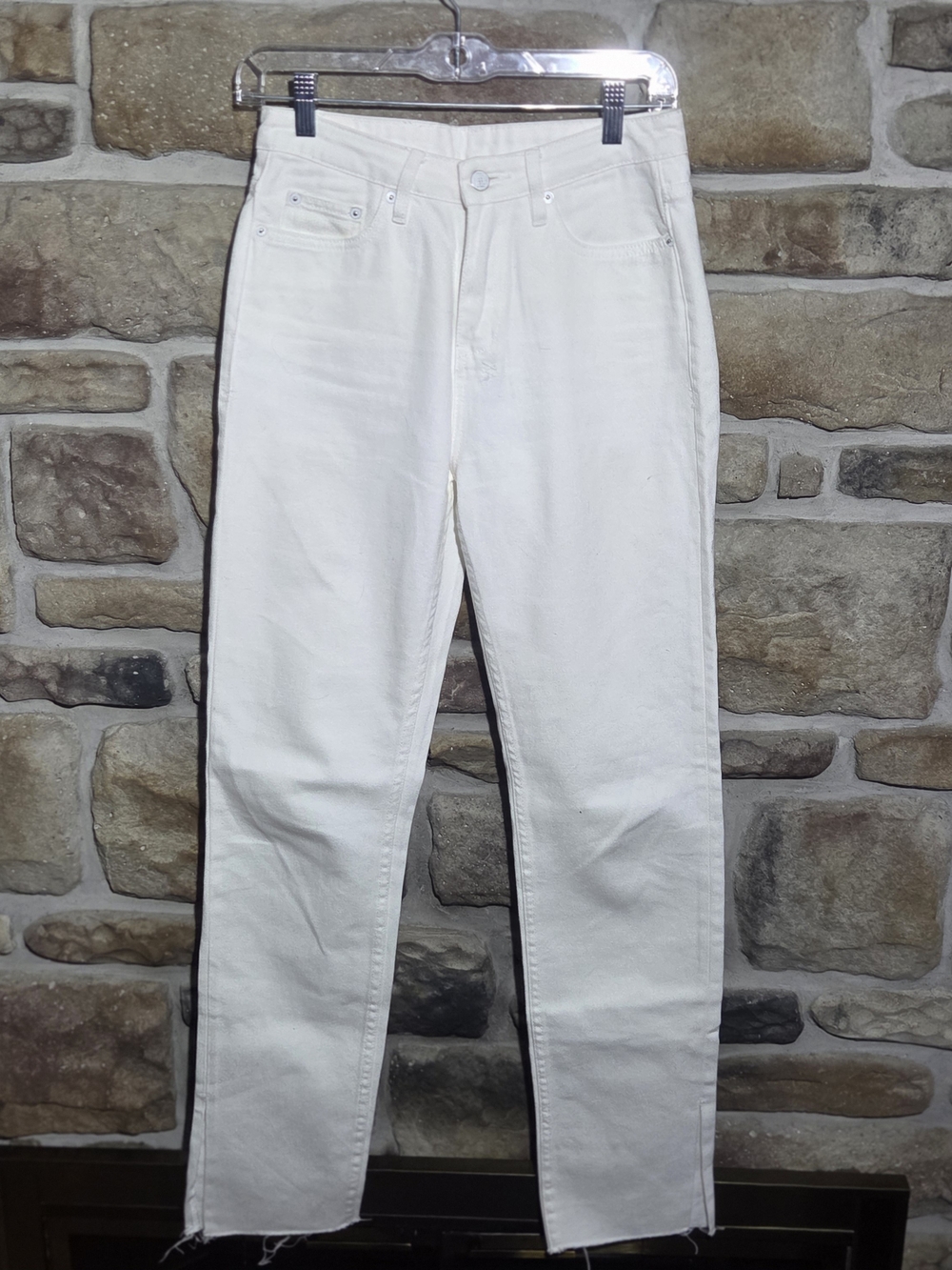 Ksubi White Denim High Rise Straight Leg Raw Hem Jeans Women's Size 26